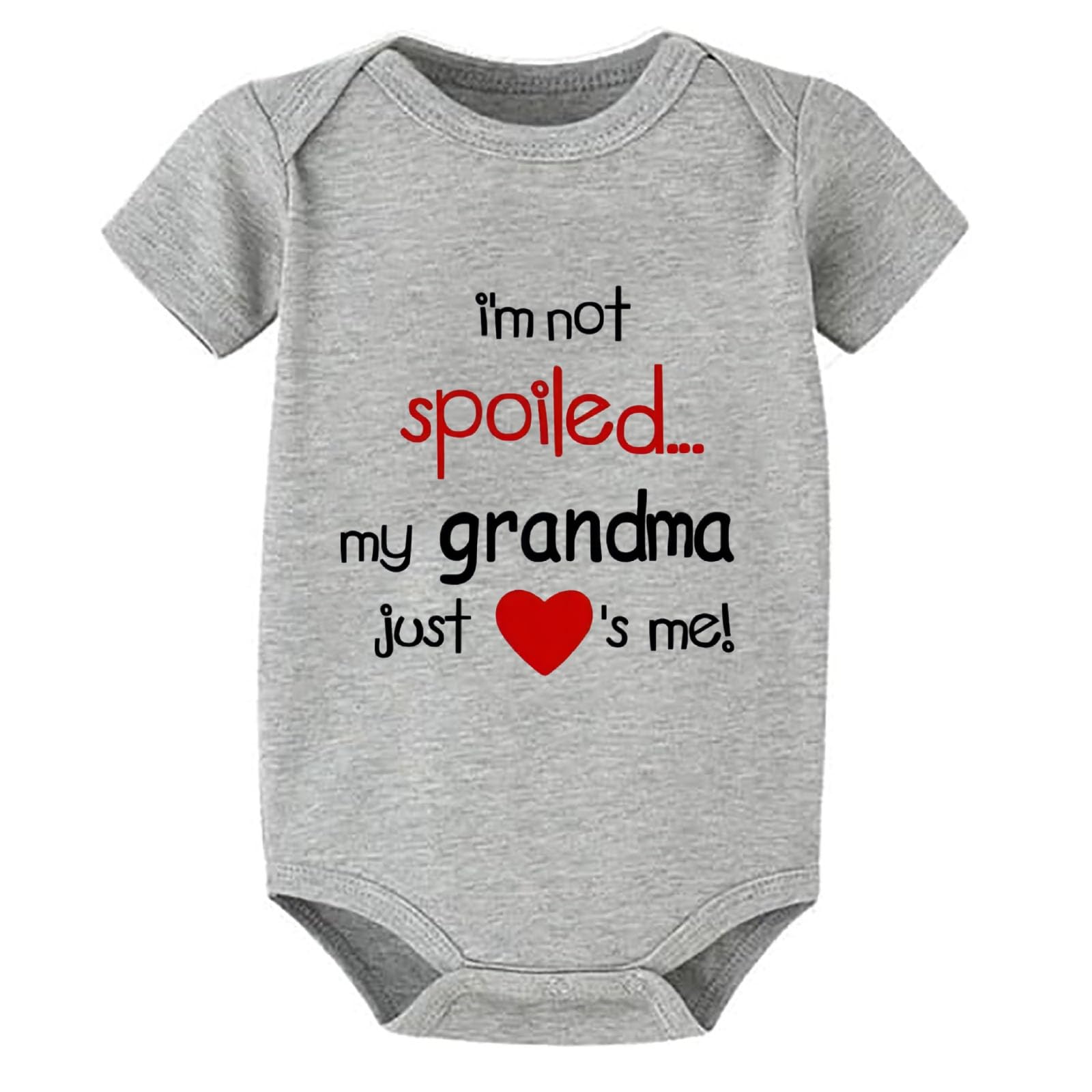 WOOYONGING I'm Not Spoiled My Grandma Just Loves Me Newborn Clothes Unisex Short Sleeve Cute Newborn Outfits Grey Baby Romper 18 Month