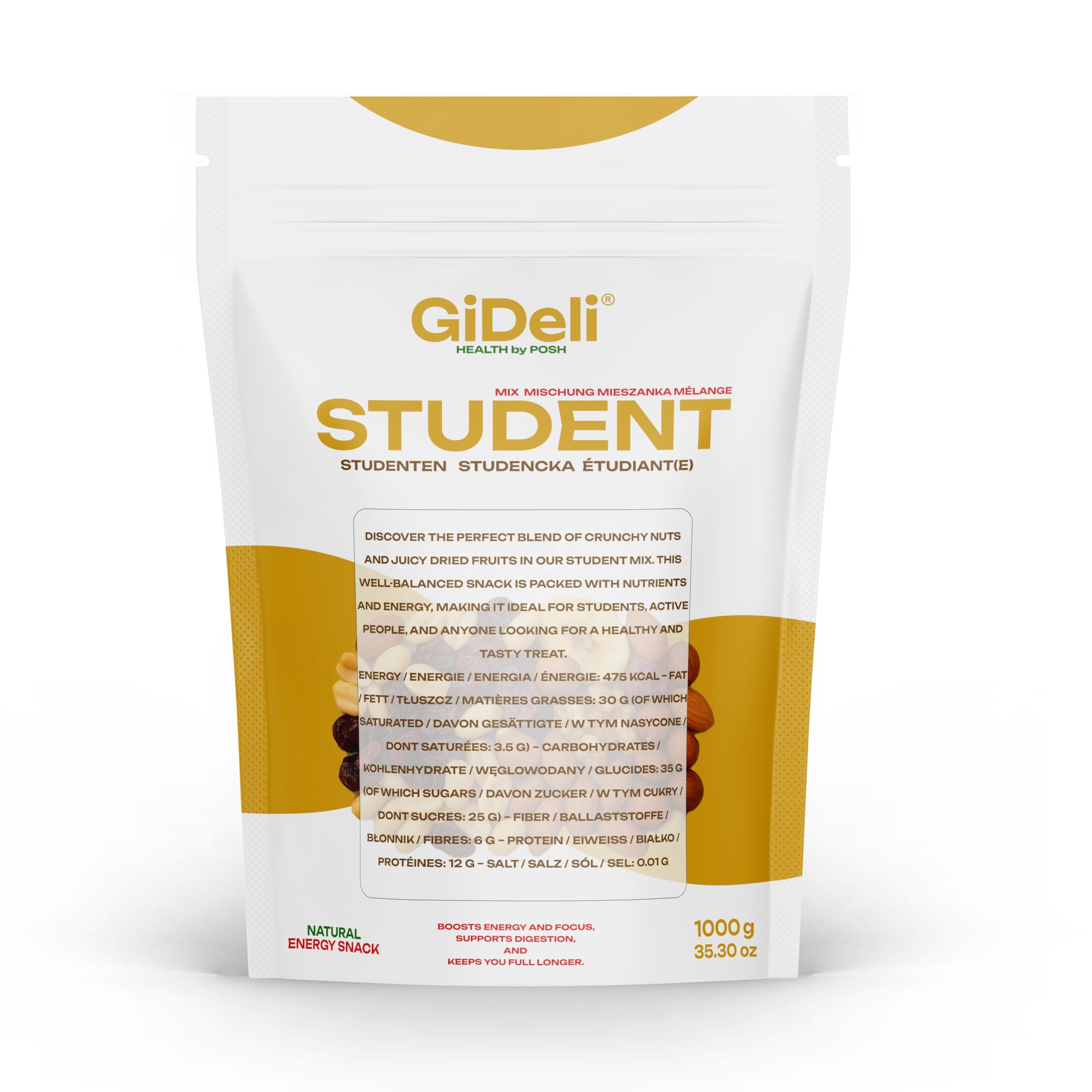 GiDeli Studentenfutter 3x 1kg, Enthält Bananenchips,Cranberries, Rosinen, Mandeln, Walnüsse, Cashewkerne,Vegan