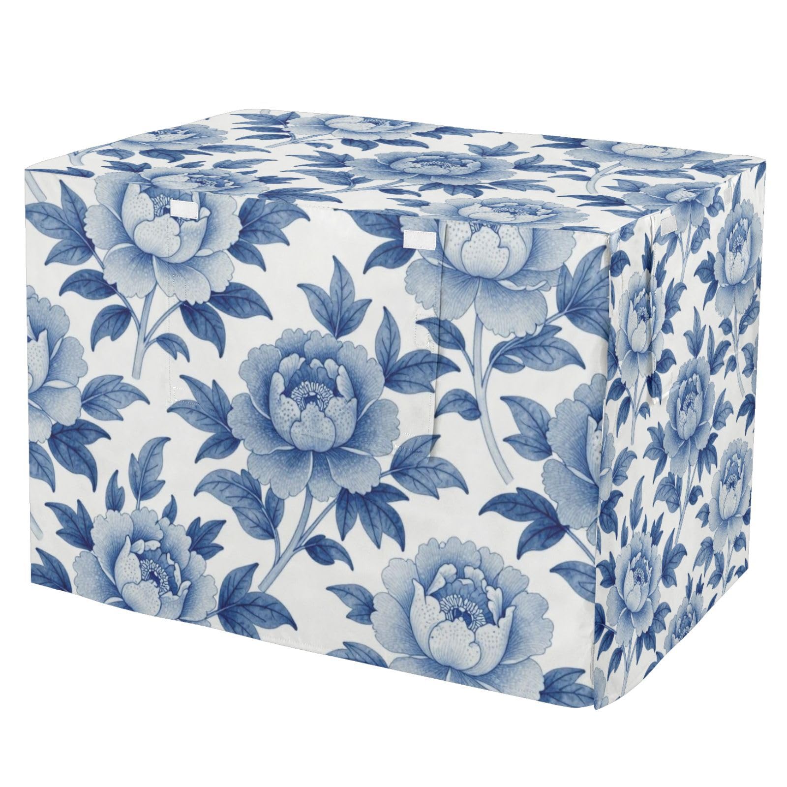 Housse pour cage de chien à rideaux en maille et motif fleurs bleues