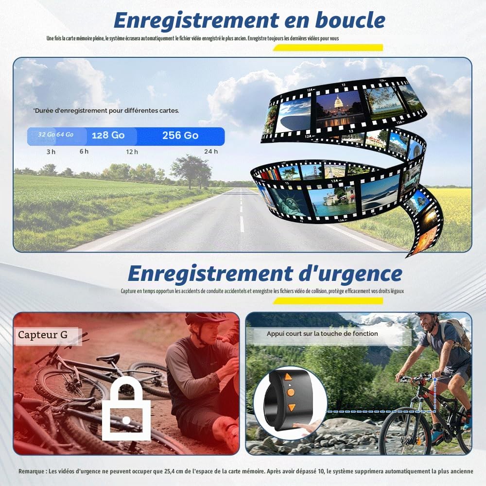 VSYSTO Rétroviseur de vélo avec écran HD 4,5", caméra embarquée WiFi, vision nocturne, enregistrement du kilométrage et de la vitesse pour VTT, vélos de route et électriques