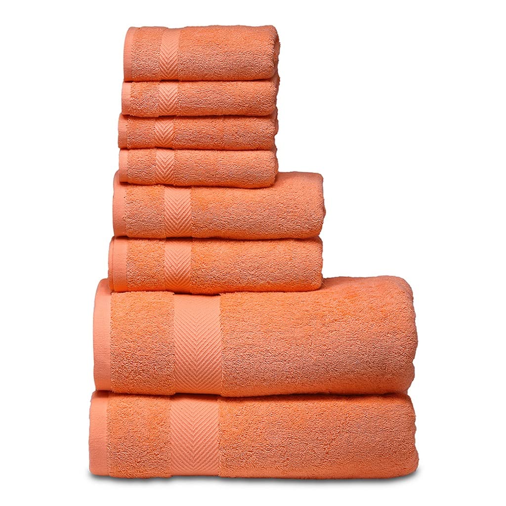 Bath Towel Set 2 Large Bath Towels 2 Hand Towels 4 Washcloths Cotton Absorbent Bathroom Towels Color Orange