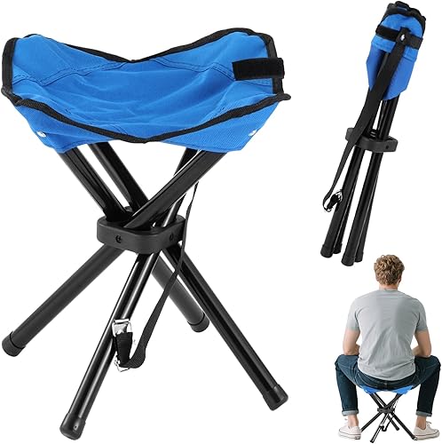Taburete de camping plegable portátil, silla de pesca de viaje, silla de campamento con marco cuádruple, peso máximo, 270 libras, silla de jardín