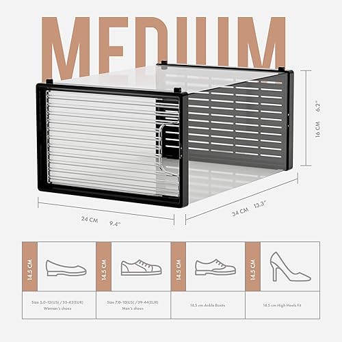 Miniatura 3 de Gr3n House Paquete de 12 cajas de almacenamiento de zapatos transparentes transparentes, almacenamiento de zapatos apilable negro secreto
