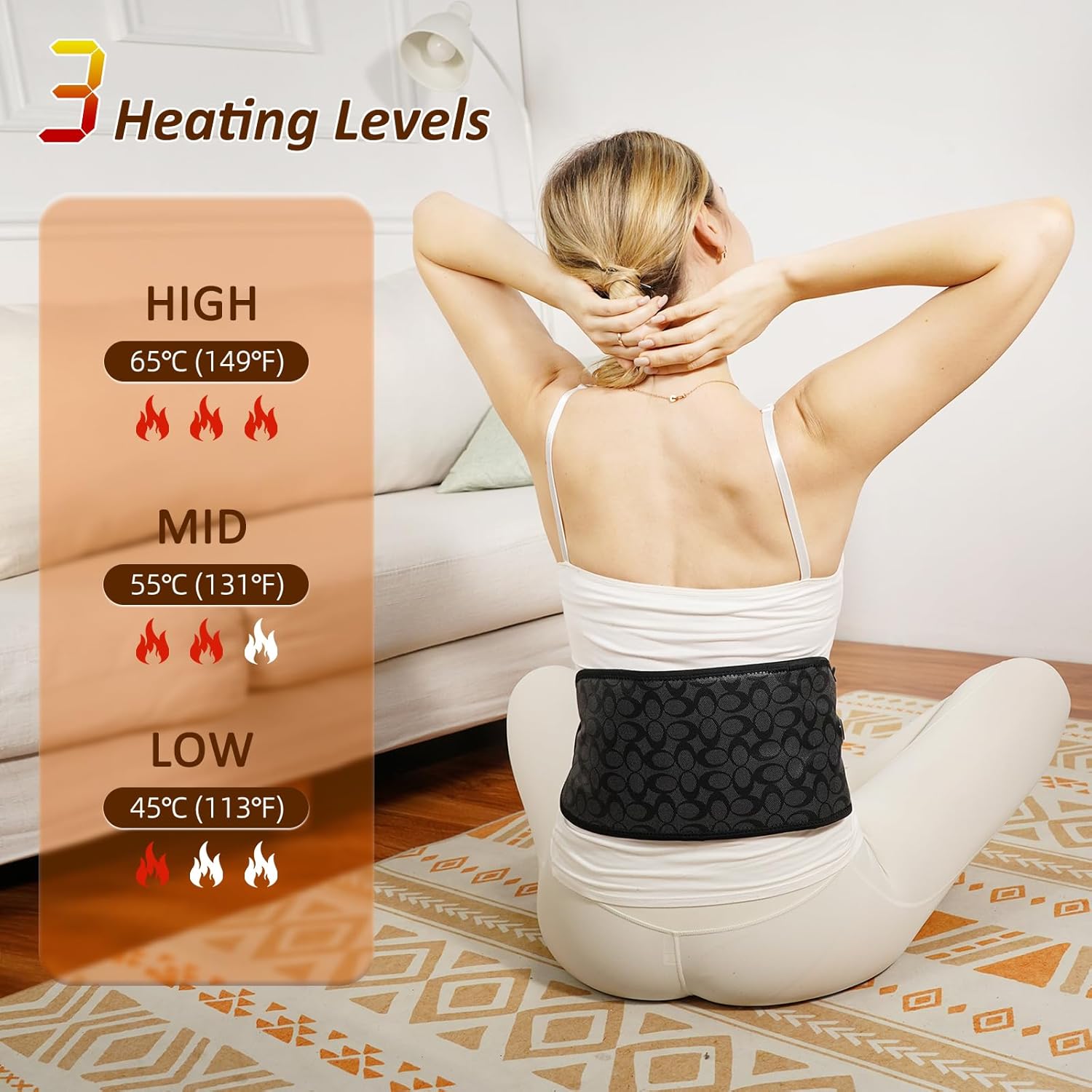 UTK Cordless Far Infrared Heating Pad for Back Pain Relief, Heating Belt for Waist, Lumbar, Abdomen, Electric 3 Heat Settings Up to 149℉,Natural Jade for Lower Back Pain Relief