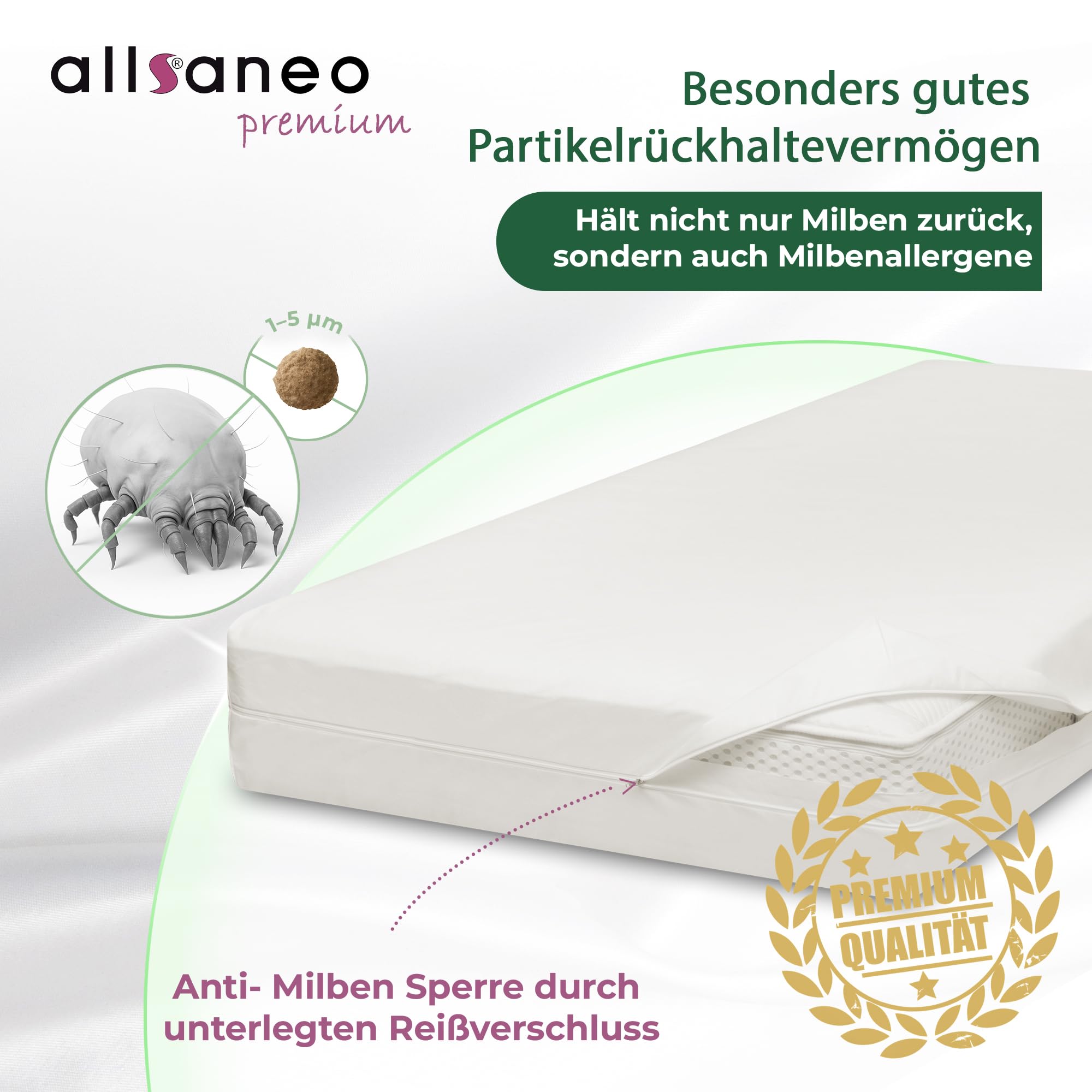 allsaneo Premium Allergiker Matratzenbezug 140x200x24 cm | Allergie Bezug extra weich und leicht | Anti Milben Encasing | Milbenschutz | allergendichter Zwischenbezug | Hohenstein Zertifiziert
