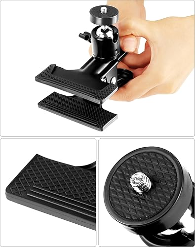 Miniatura 5 de QWORK Paquete de 4 soportes multifuncionales de trípode para cámara con trípode giratorio de 360 grados, mini cabeza de bola, color negro