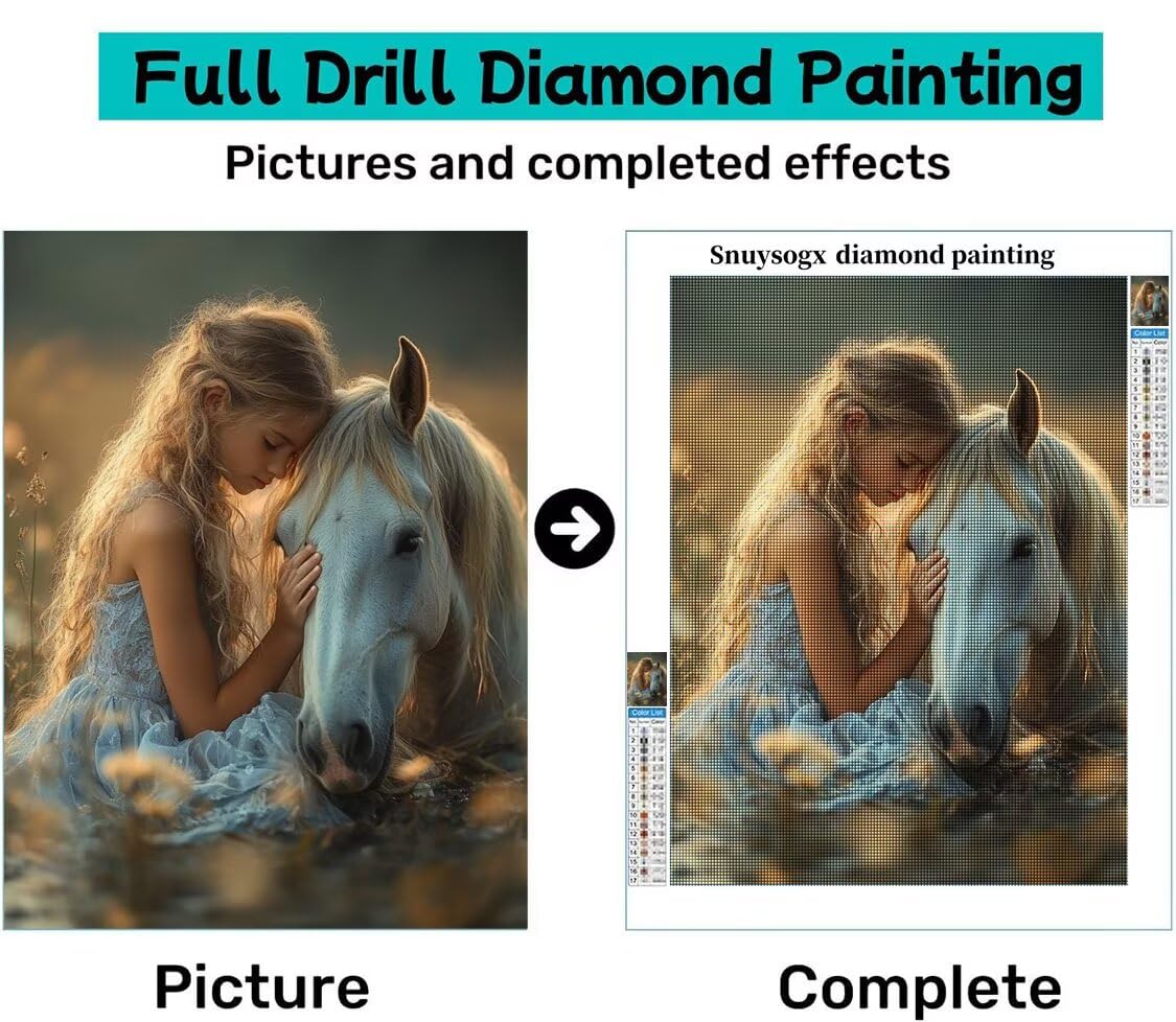 Diamond Painting XXL Mädchen für Bastelset Kinder ab 6 Jahre, Diamond Painting Horse, 5D DIY Diamant Malerei Bilder Stickerei Set, Dimond Kristall Handwerk Geschenke für Zuhause Deko 70x90cm S-242
