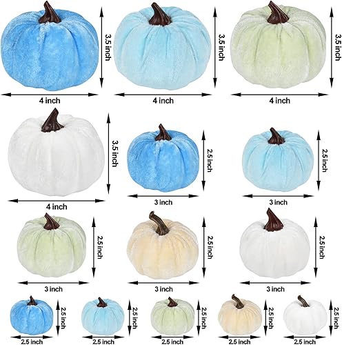 Miniatura 5 de DearHouse 14 calabazas artificiales, cosecha de arce, decoración de otoño, cosecha de Acción de Gracias, decoración del hogar (azul)