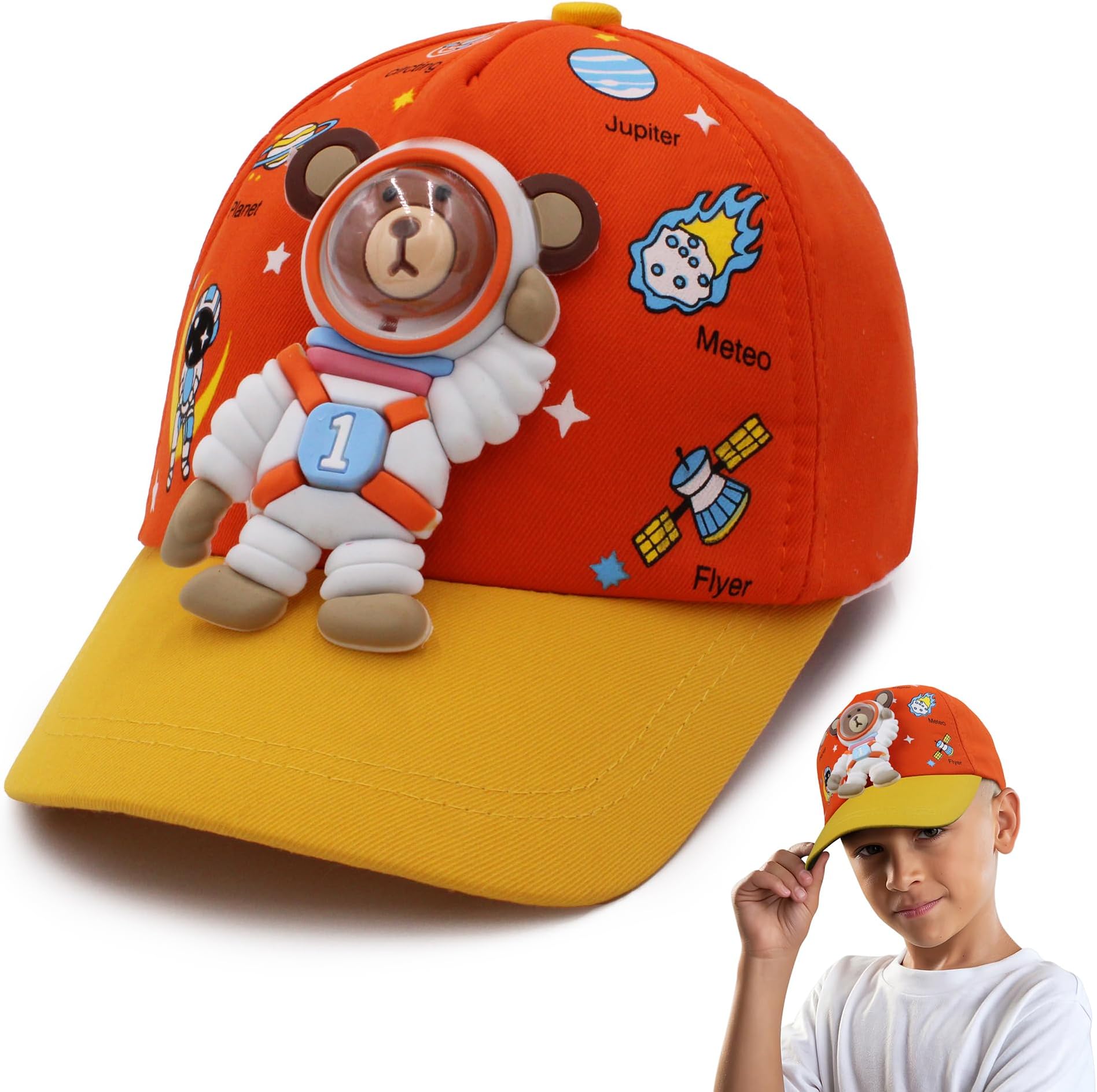 3D Cartoon Character Printed Little Cap for Kids and Baby Girls 3-12 Years, AstroBear Orange, 4 Years-5 Years