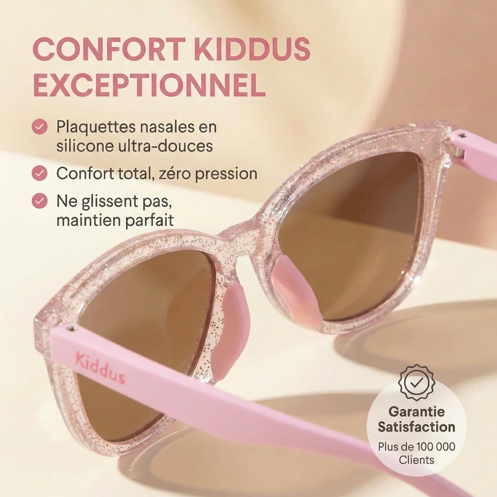 Kiddus Lunettes de Soleil Fille 4-8 Ans, Polarisées UV400 CAT3, Monture TR90 Flexible, Branches TPE, Pont en Silicone, Certifiées CE ISO REACH