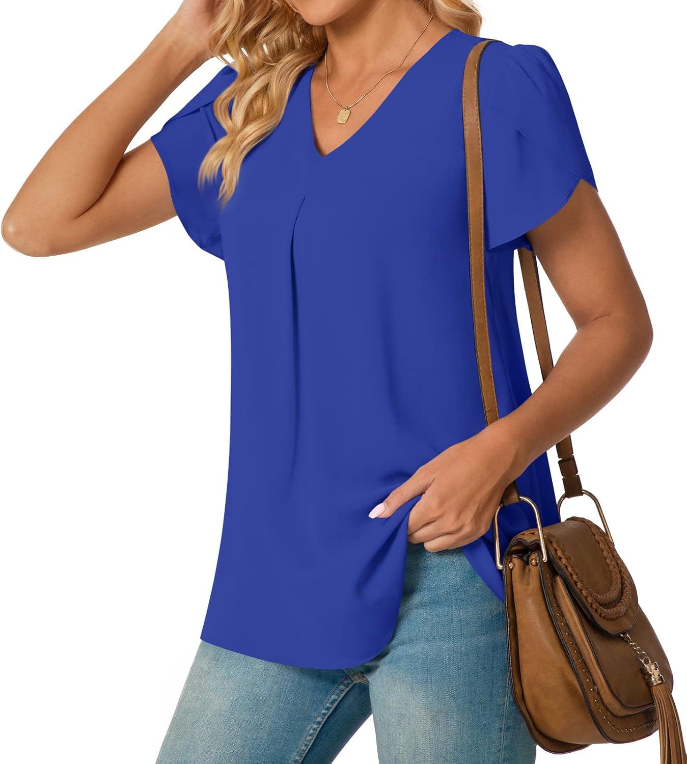 Anyally Women's Summer Tunic Tops Dressy Casual Chiffon Blouses Plus Size Short Sleeve T-Shirts for Leggings - Image 2