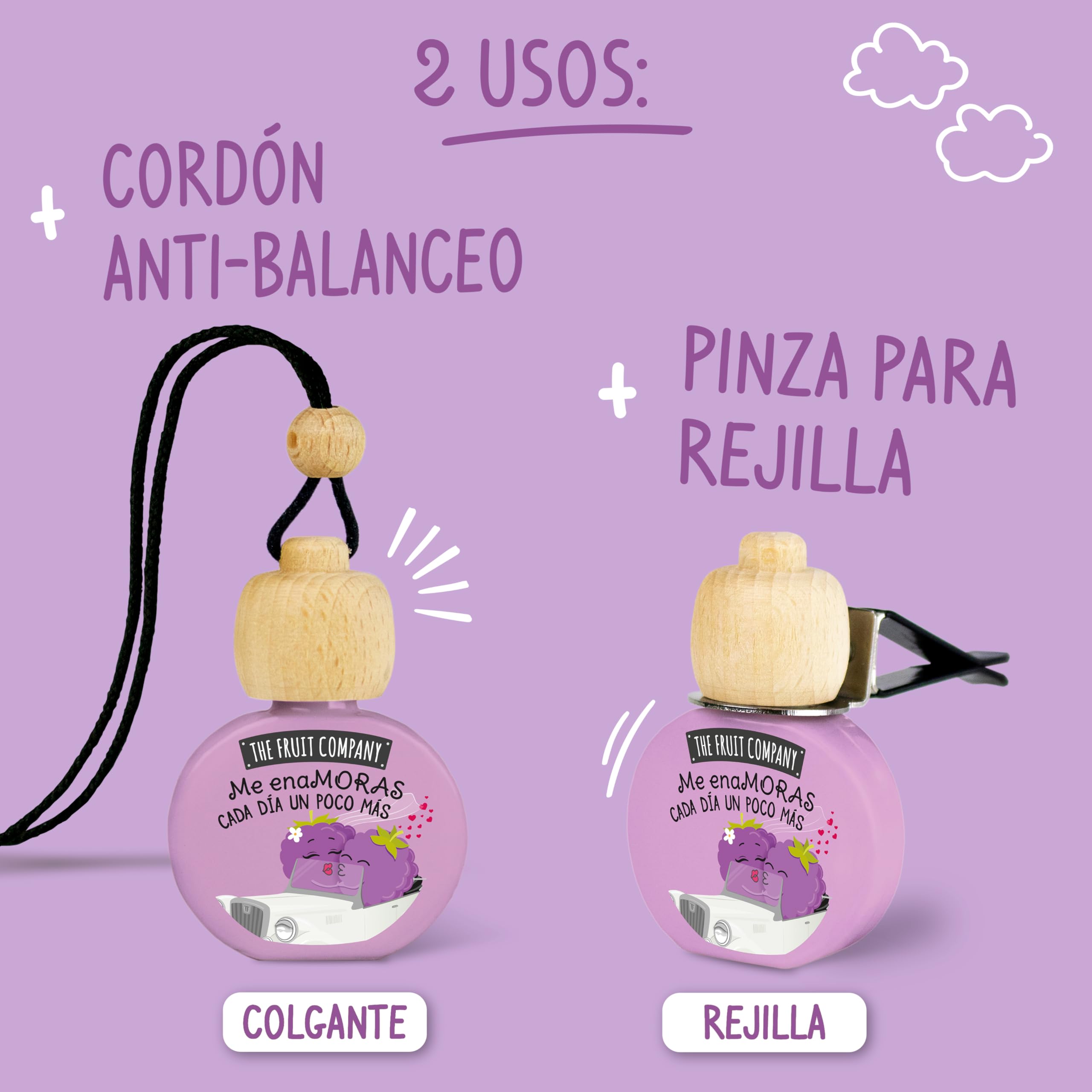 The Fruit Company - Ambientador de coche con Absorbe olores, aroma frutal MORAS, Pack de 4 unidades