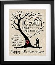 10th Wedding Anniversary Burlap Print, 10 Years of Marriage Gift Idea for Wife, husband, 10th Anniversary Memorable Gifts, Unique Anniversary Decorations