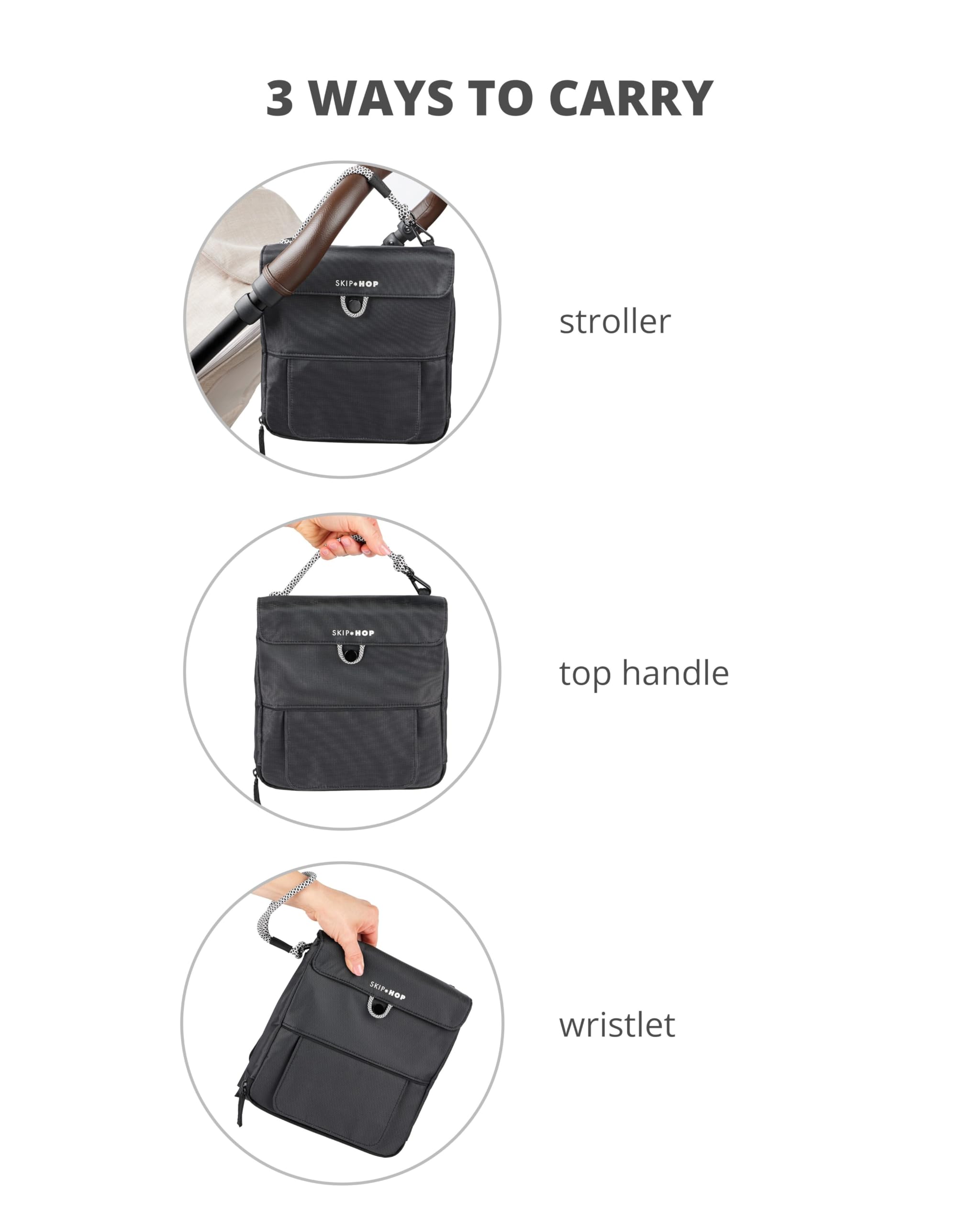 Skip Hop Cambiador de viaje para bebé con superficie fácil de limpiar, bolsillo para toallitas, almacenamiento de pañales, dispensador de bolsas desechables y bolsillo magnético para toallitas