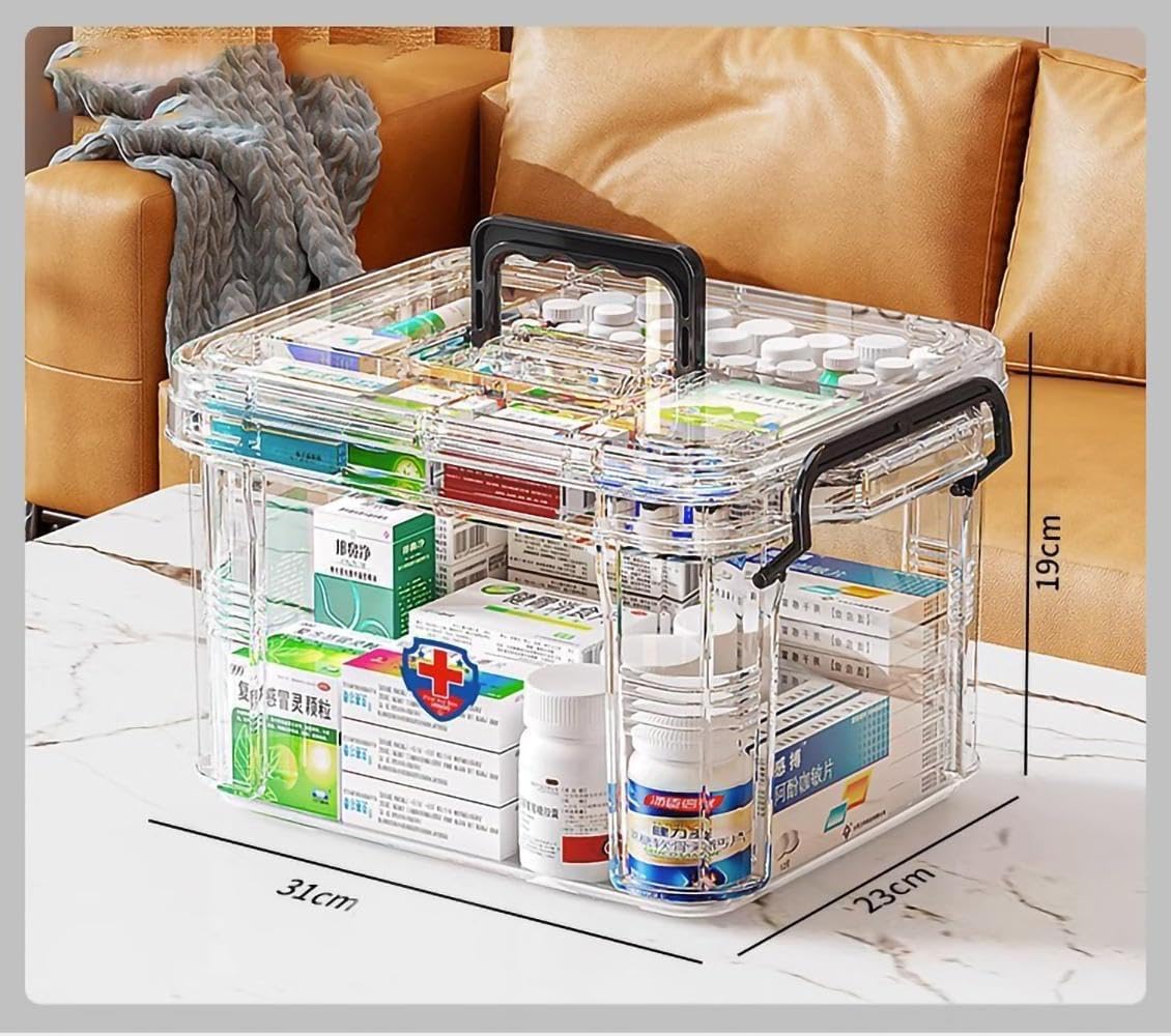 Double Compartment Medicine Organizer - Large Capacity, Transparent, Pill Bottle & Medication Storage Box