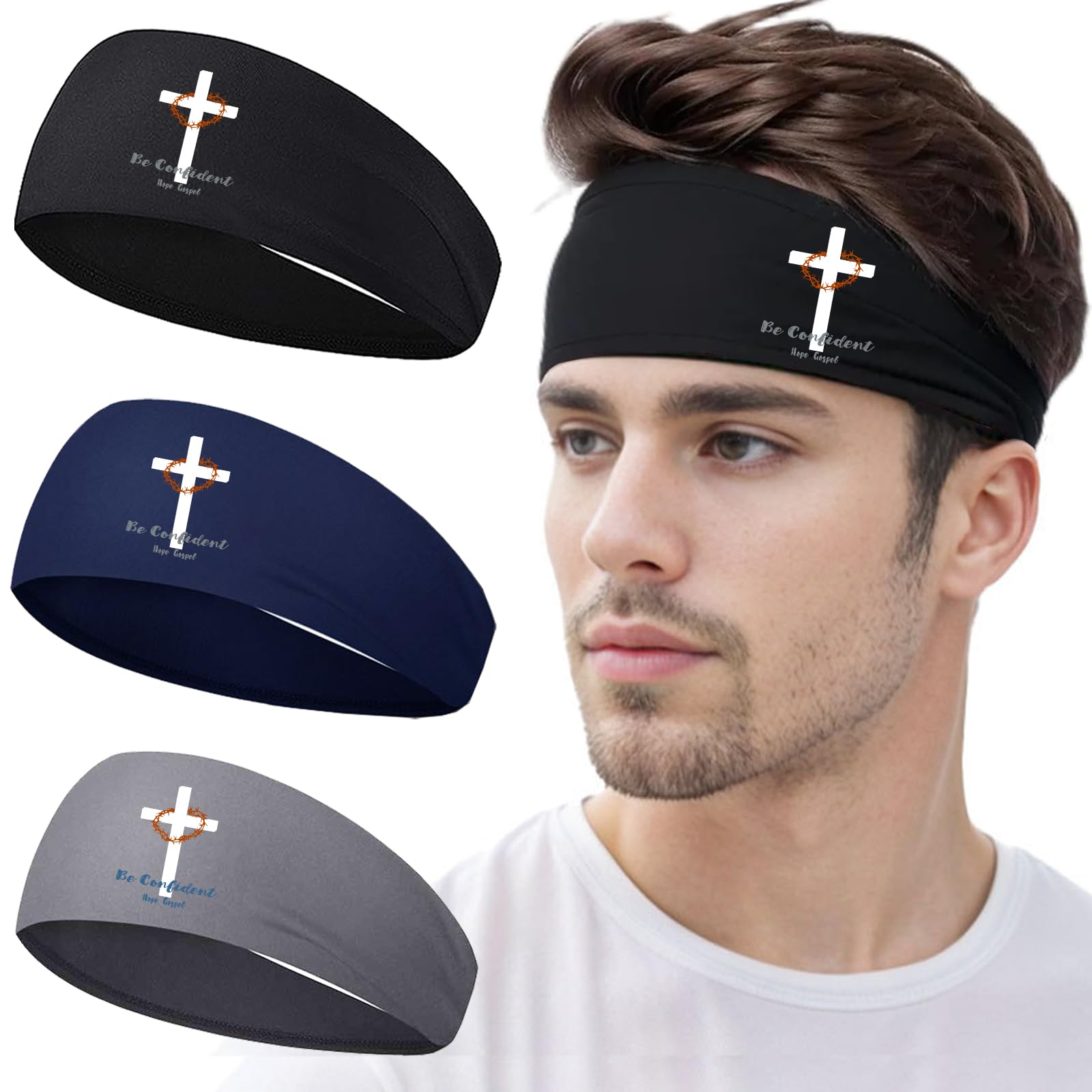 3 Pack Sports Headbands for Men Workout Mens Sweat Bands Sweatband for Men Cooling Running Headband Hairband for Mens Women Head Bands Gym Yoga Unisex