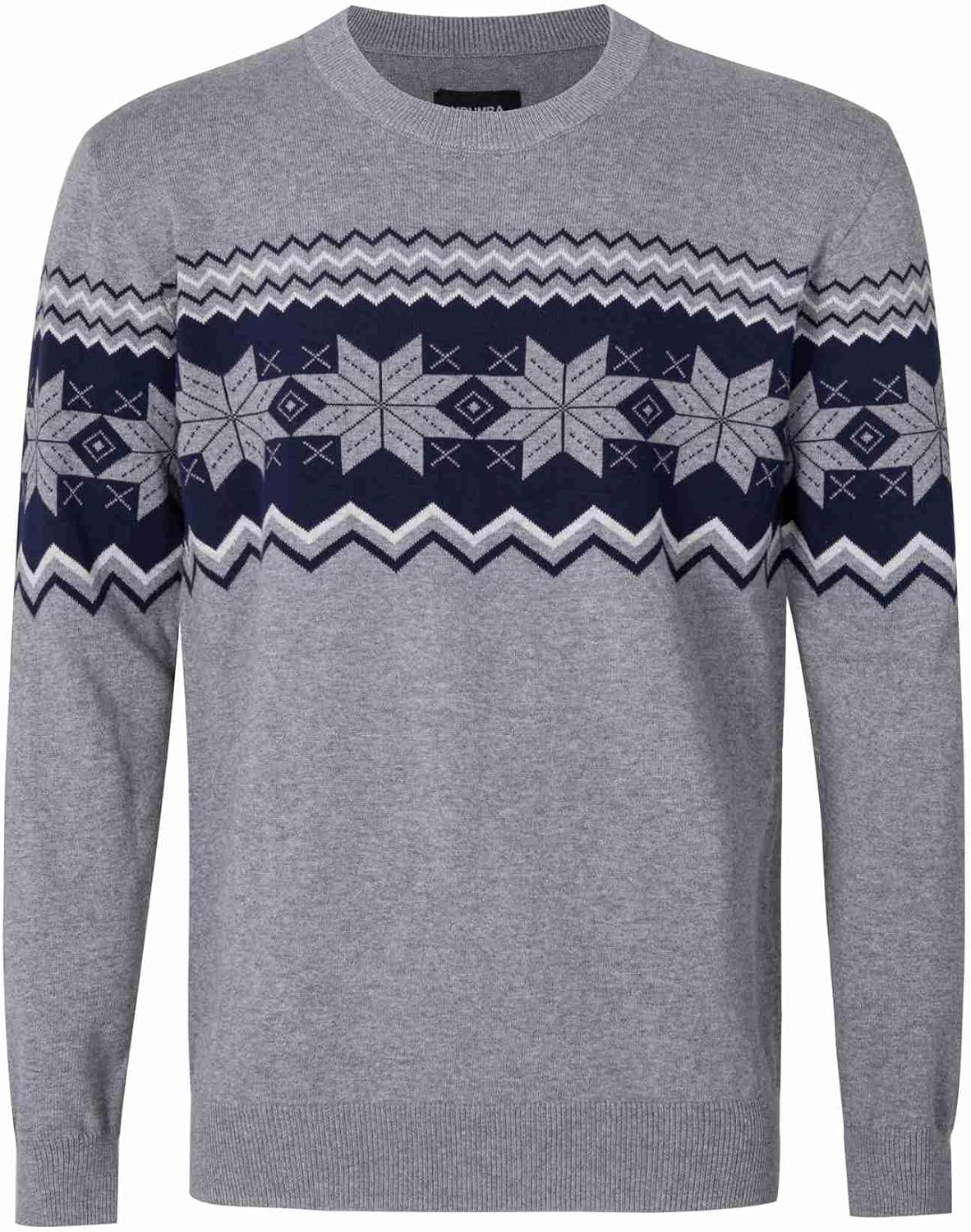 Mens Knit Cotton Sweater: Round Neck Long Sleeve Pullover XX-Large Gray