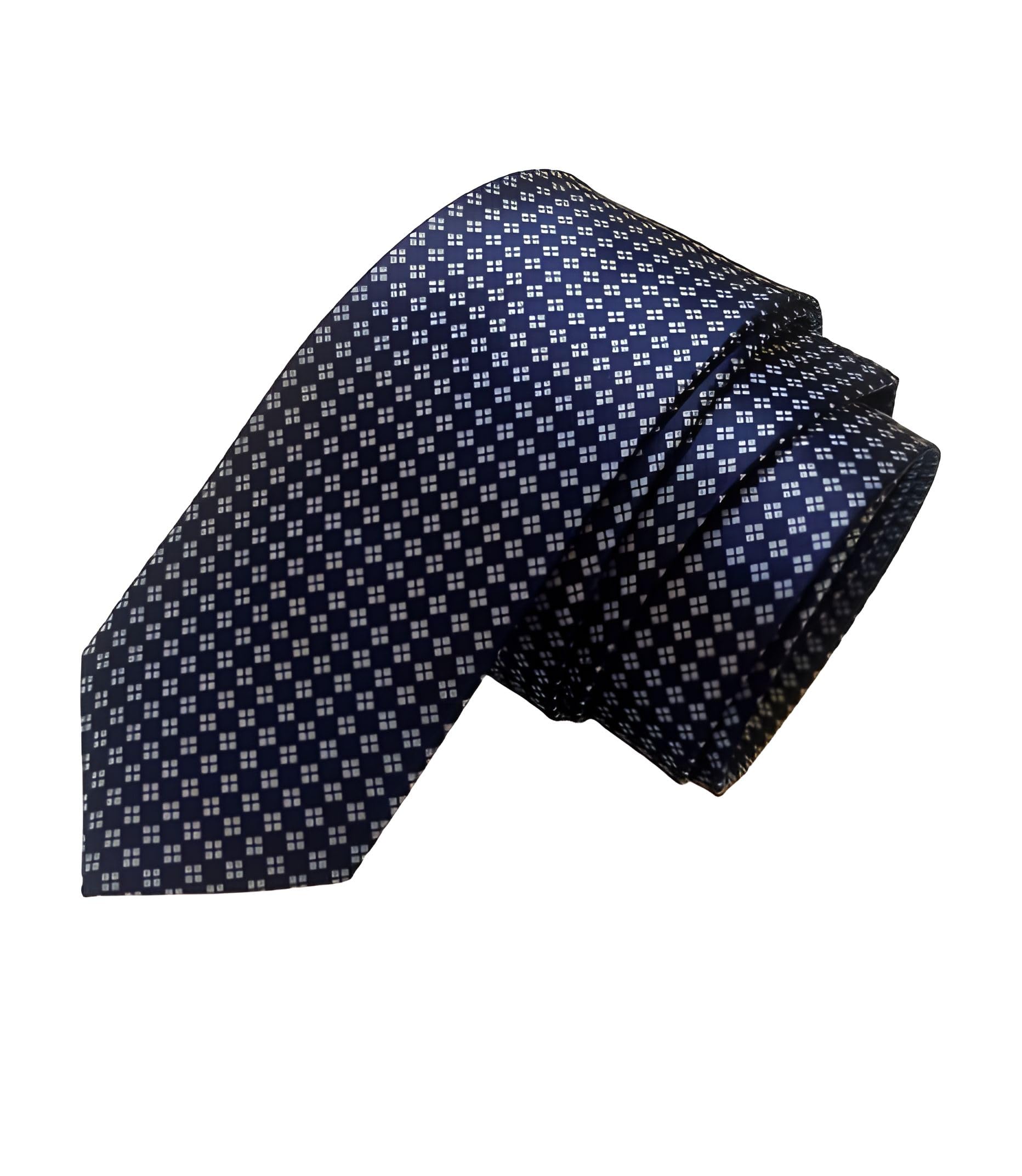 Men's Navy Blue Satin Necktie with Diamond Pattern, Width-2.5 Inch-image-48