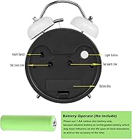 Vista 4 de PILIFE Reloj despertador analógico, 4 pulgadas, súper silencioso, sin tictac, con luz de fondo, sin repetición, funciona con pilas, campana ruidosa