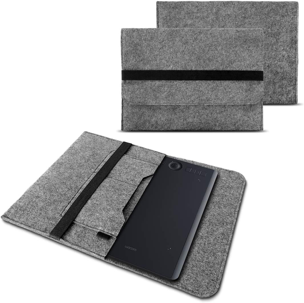 NAUC Sleeve Case Compatible with Wacom Intuos Pro L Graphic Tablet Case Pen Tray Cover Durable Felt with Inner Pockets and Secure Closure, Colour: Grey