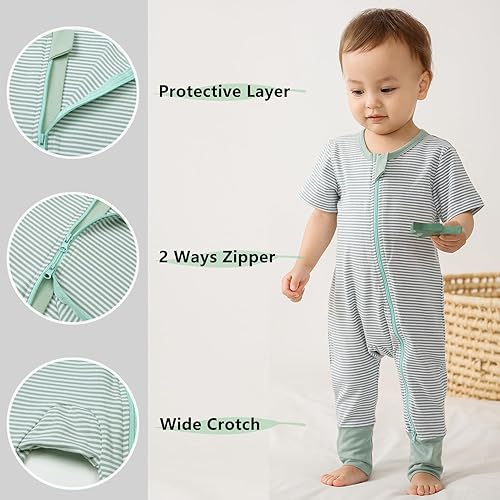 Miniatura 2 de BeiVSlley Paquete de 2 mamelucos de verano de manga corta para bebé, de algodón, con cremallera frontal, ropa para bebés y niños pequeños