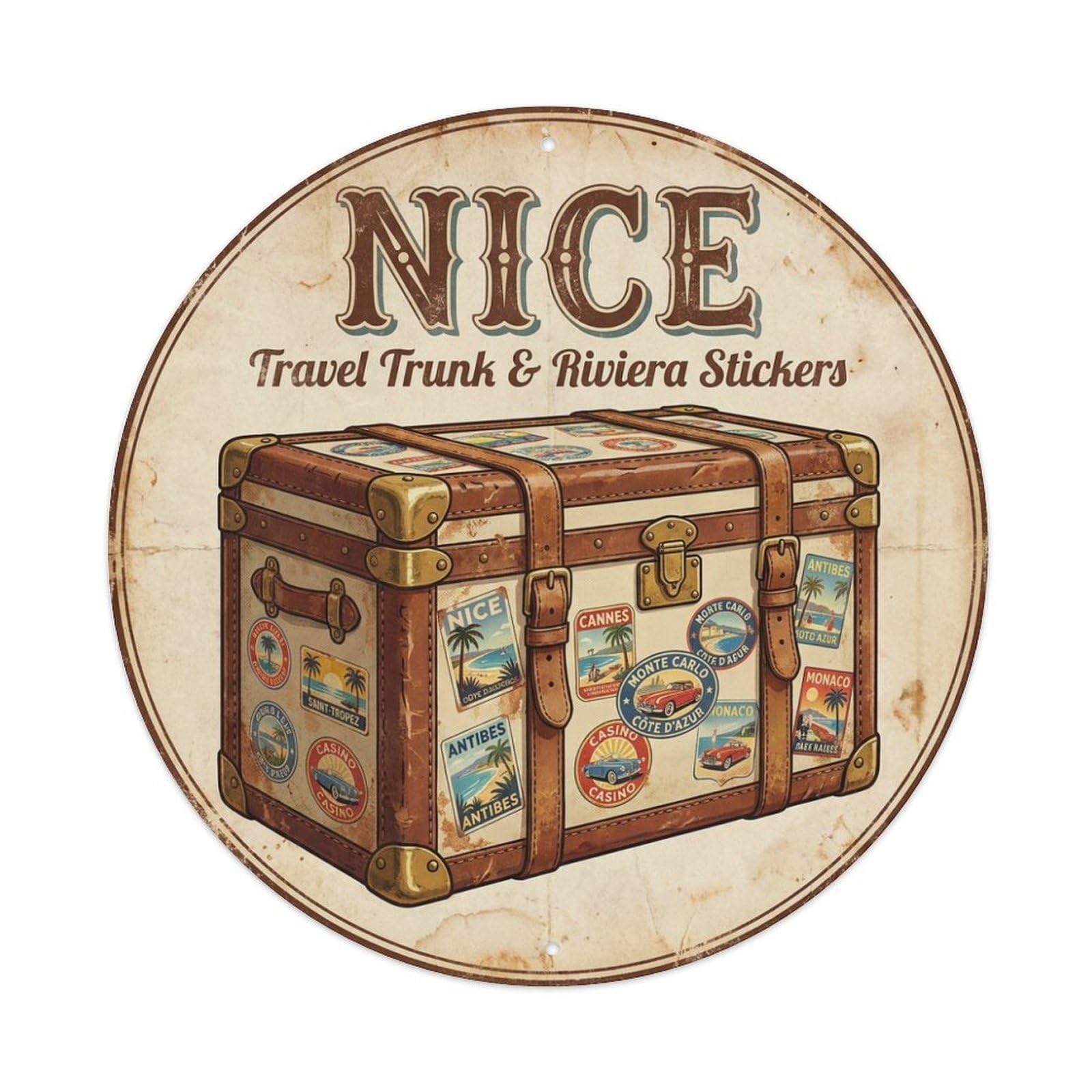 Olhnbad Style Coastal Route Travel Trunk Riviera Stickers Nice Metal Tin Sign