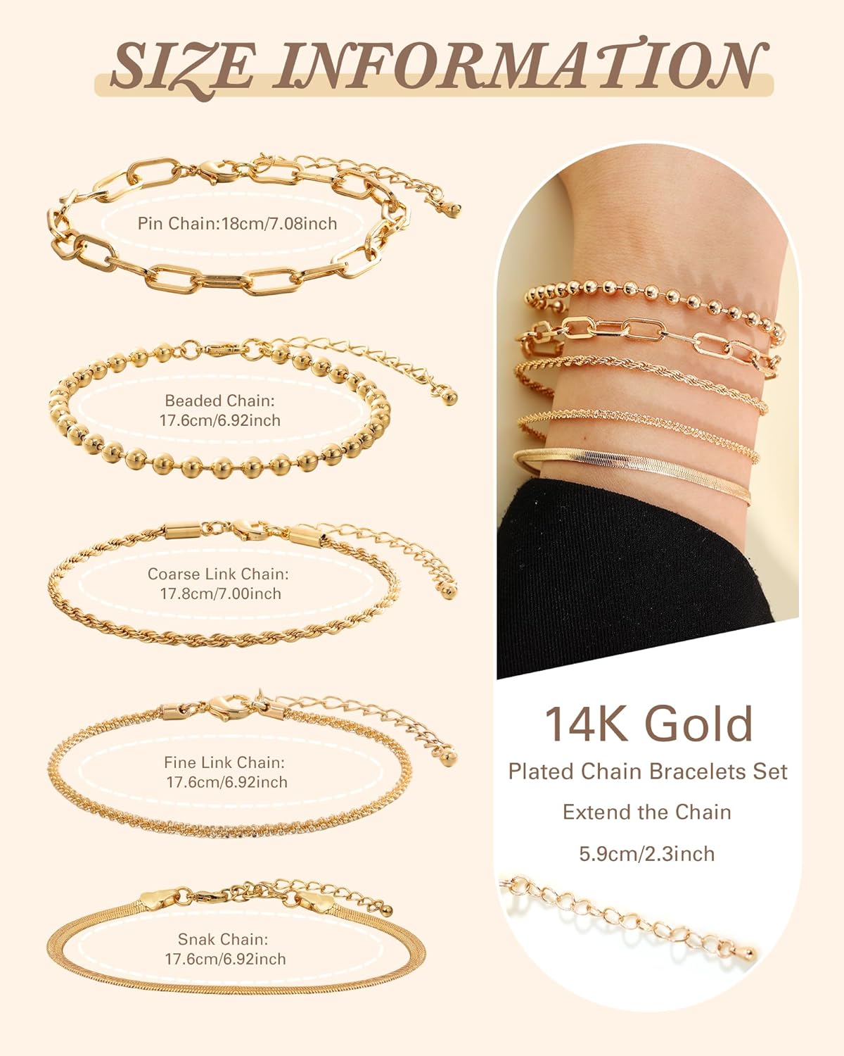 Gold Bracelets for Women, 14K Gold Plated Chain Bracelets Set for Women, Elegant Adjustable Bracelet Stack Jewelry Gifts for Womens - Image 3