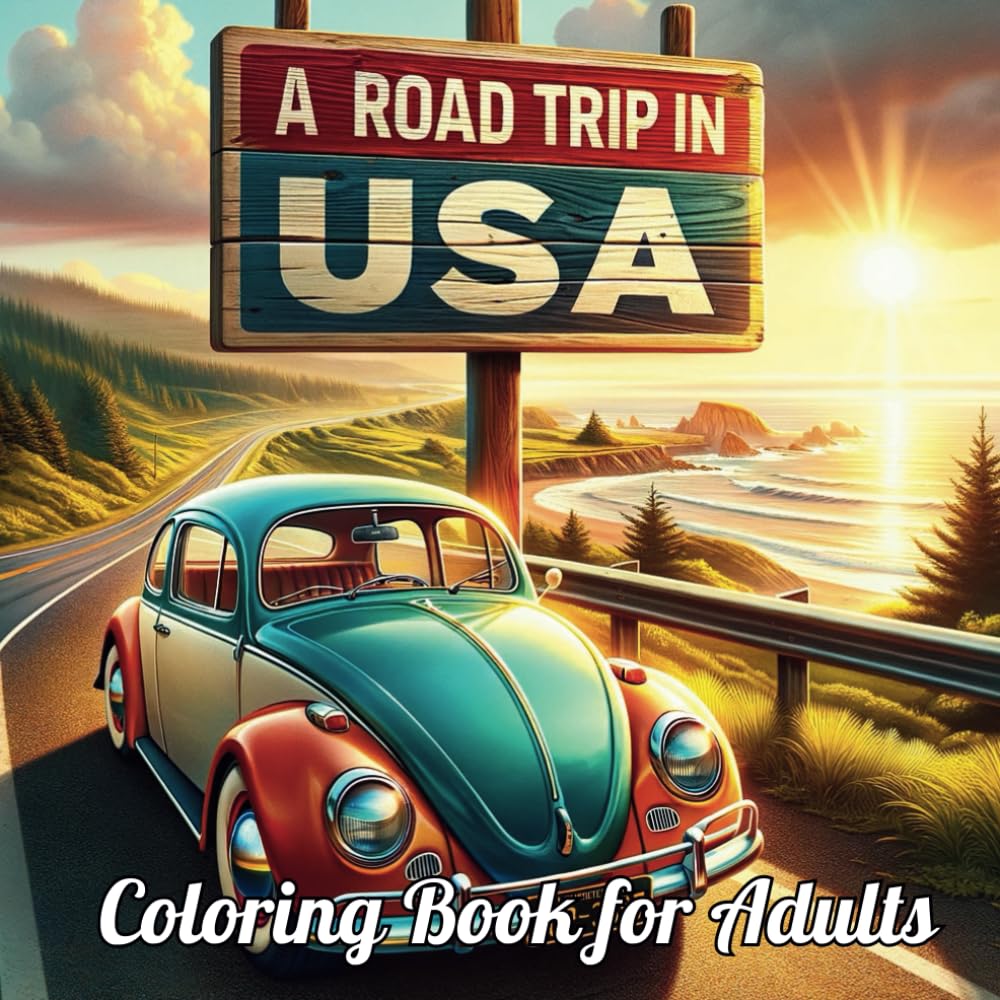 A Road Trip in USA: Coloring Book for Adults