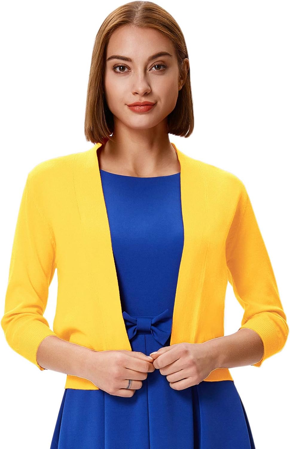 GRACE KARIN Women Cardigan Sweaters Lightweight Knit Cropped Cardigans Trendy 3/4 Sleeve Shrug Bolero S-3XL - Image 2