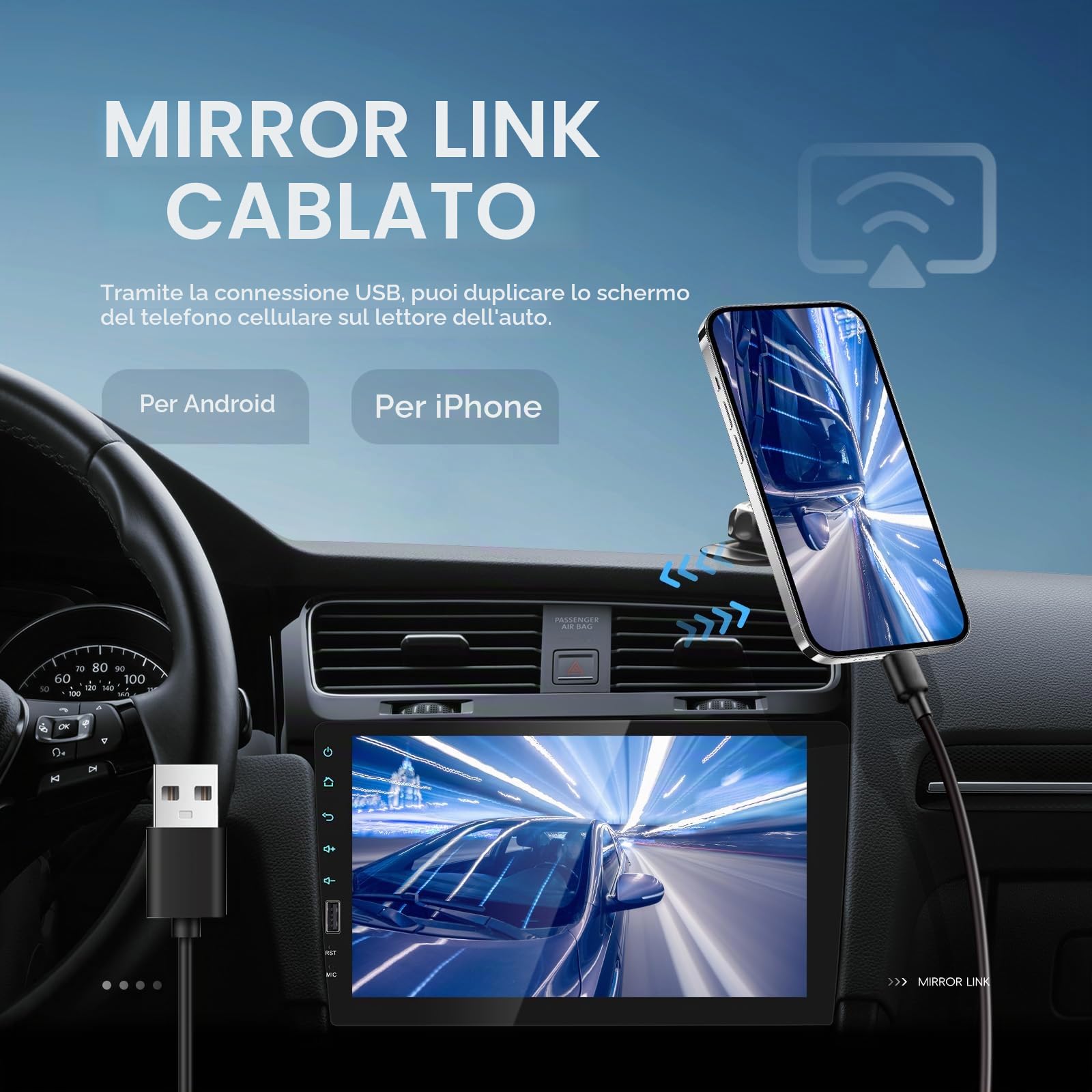 1 DIN Autoradio Bluetooth Touch Screen 9 Pollici | Stereo Auto Schermo Double Din Radio Supporto FM, USB, EQ, Specchiamanto Telefono, con Telecamera Posteriore