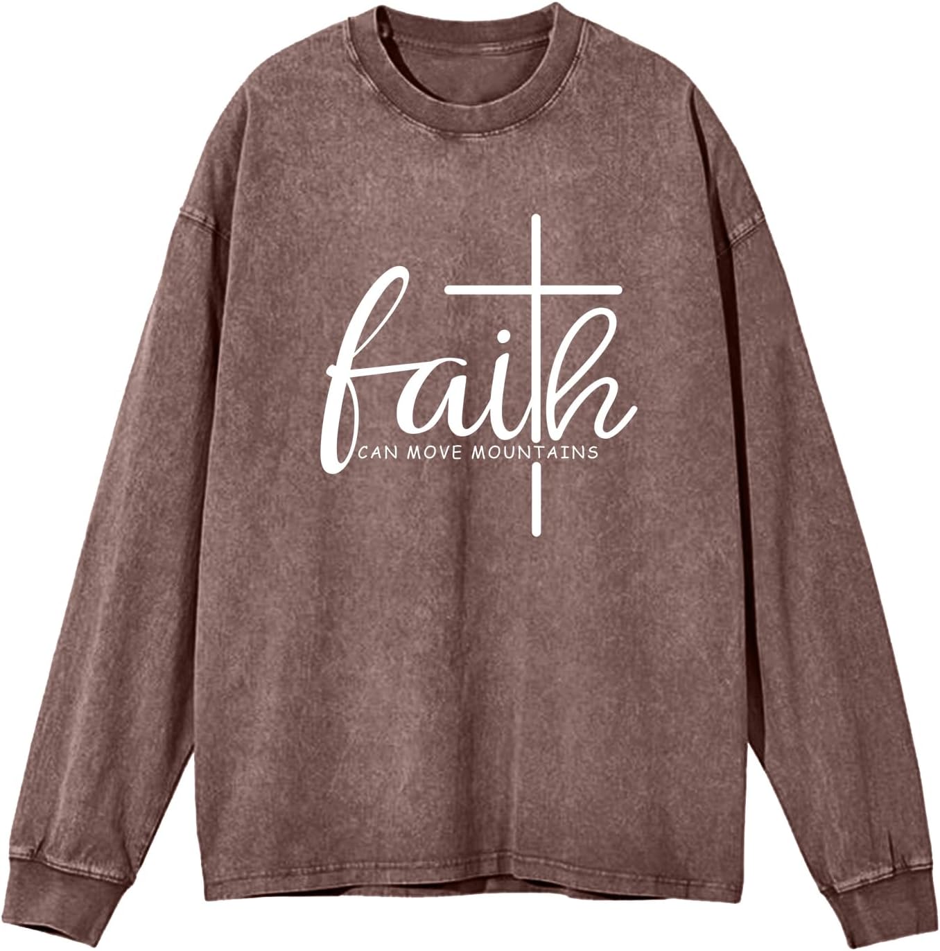 Christian Shirts for Women Faith Can Move Mountains Acid Wash Shirt Jesus Religious Bible Verse Long Sleeve Top - Image 4