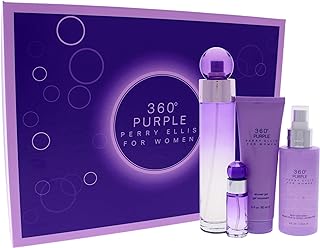 Perry Ellis 360 Purple Women 3.4oz EDP Spray, 7.5ml EDP Mini Spray, 4oz Body Mist, 3oz Shower Gel 4 Pc Gift Set