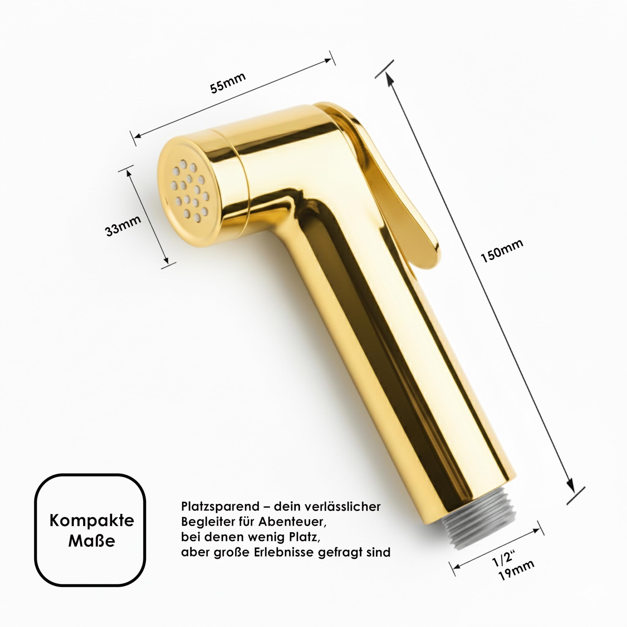 Pommeau de douche mobile pour camping avec tuyau de 1,2 m, alimentation en eau réglable, pour camping-car, vanlife et lavabo d'extérieur, compact, portable, ABS robuste (doré)