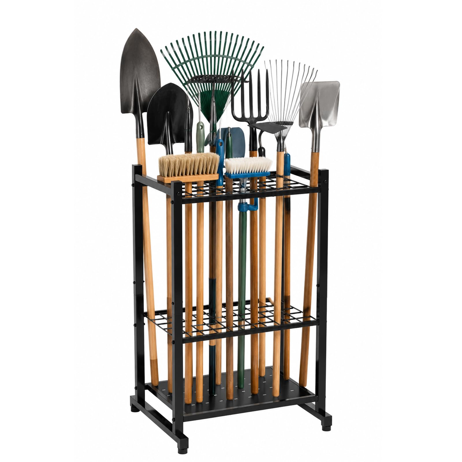 Supporto stabile per attrezzi da giardino, per fino a 35 attrezzi, robusto, nero, compatto, per garage, capanno da giardino, 43 x 30 x 74 cm