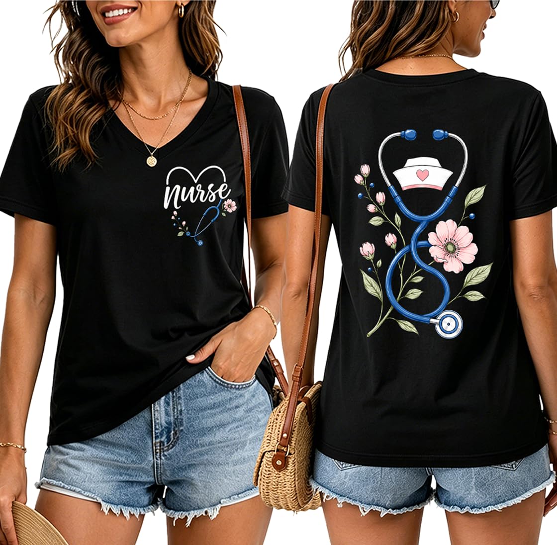 Nurse Shirts for Women Boho Floral Nurse Life T Shirt