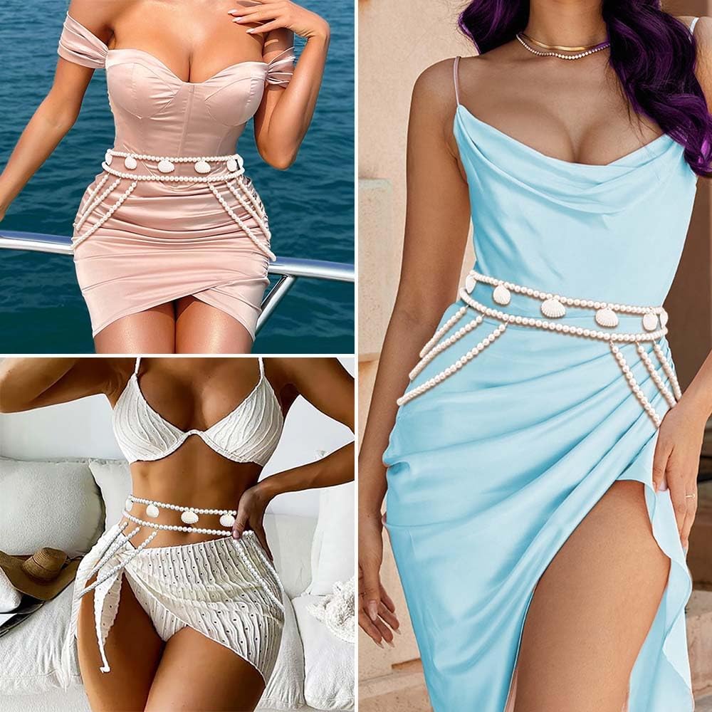 Pearl Waist Chain Seashell Body Chain Pearls Body Jewelry for Women Layered Sea Shell Pearl Belly Chain Summer Beach - Image 7