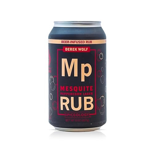 Spiceology & Derek Wolf - Mesquite Peppercorn Lager - Mascotas para barbacoa con infusión de cerveza, especias y condimentos. Uso en carne de res,