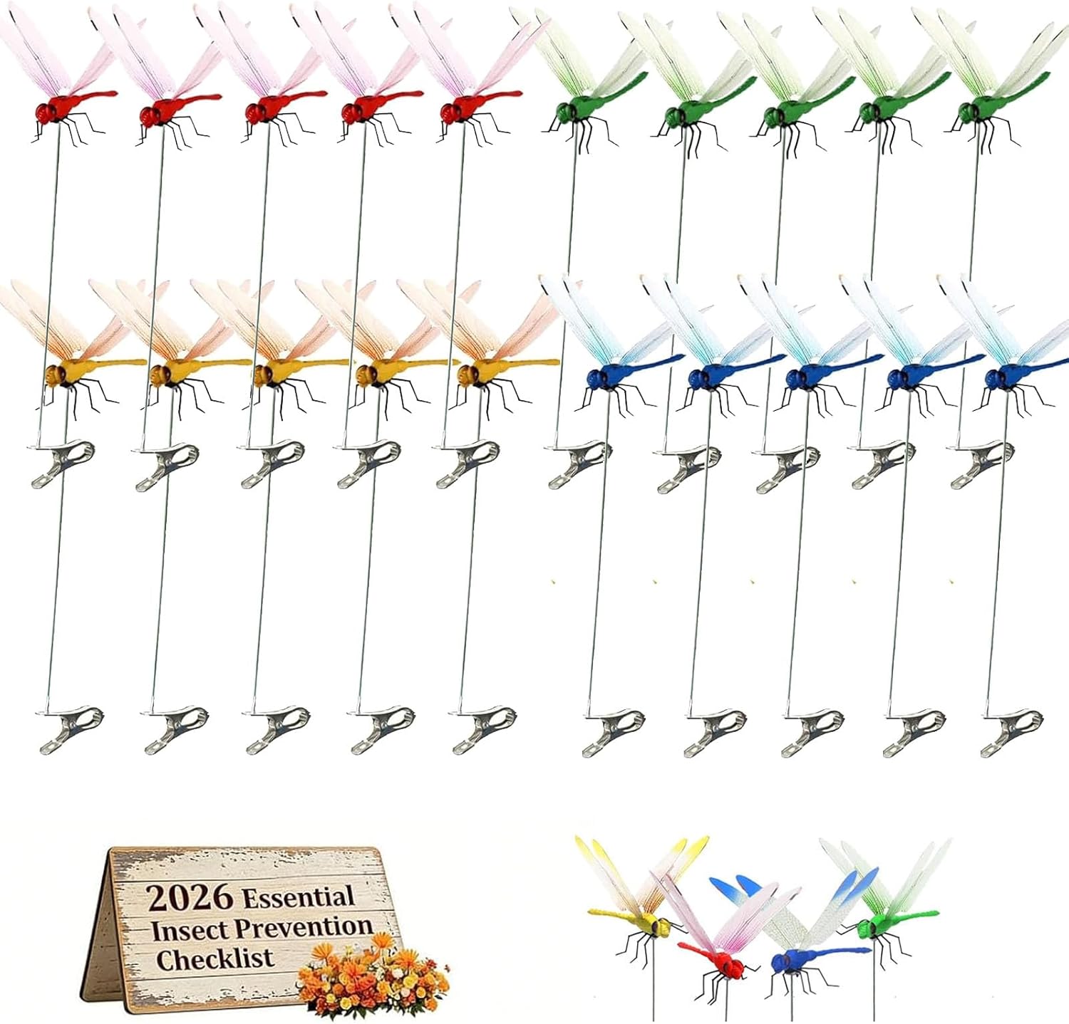 20 Pack Dragon Fly Clips for Bugs Repellent, 3D Artificial Dragonfly Hat Clips, Dragonfly Garden Decor, Garden Bird and Fly Scare Devices for Indoor Outdoor (4 Color)