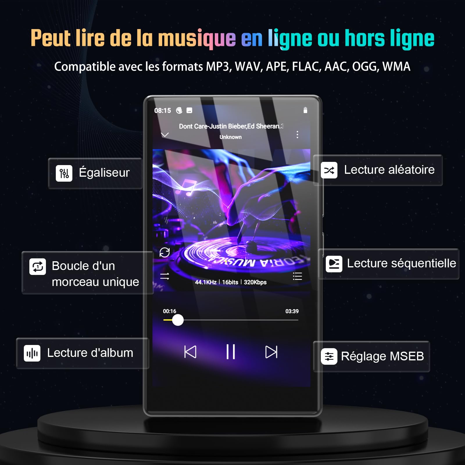 Lecteur MP3 32 Go avec Bluetooth et WiFi, Lecteur MP3 5" avec système d'exploitation Android 13, Lecteur MP4 HD 1080P, Lecteur de Musique préchargé avec Spotify, Audible et Play Store