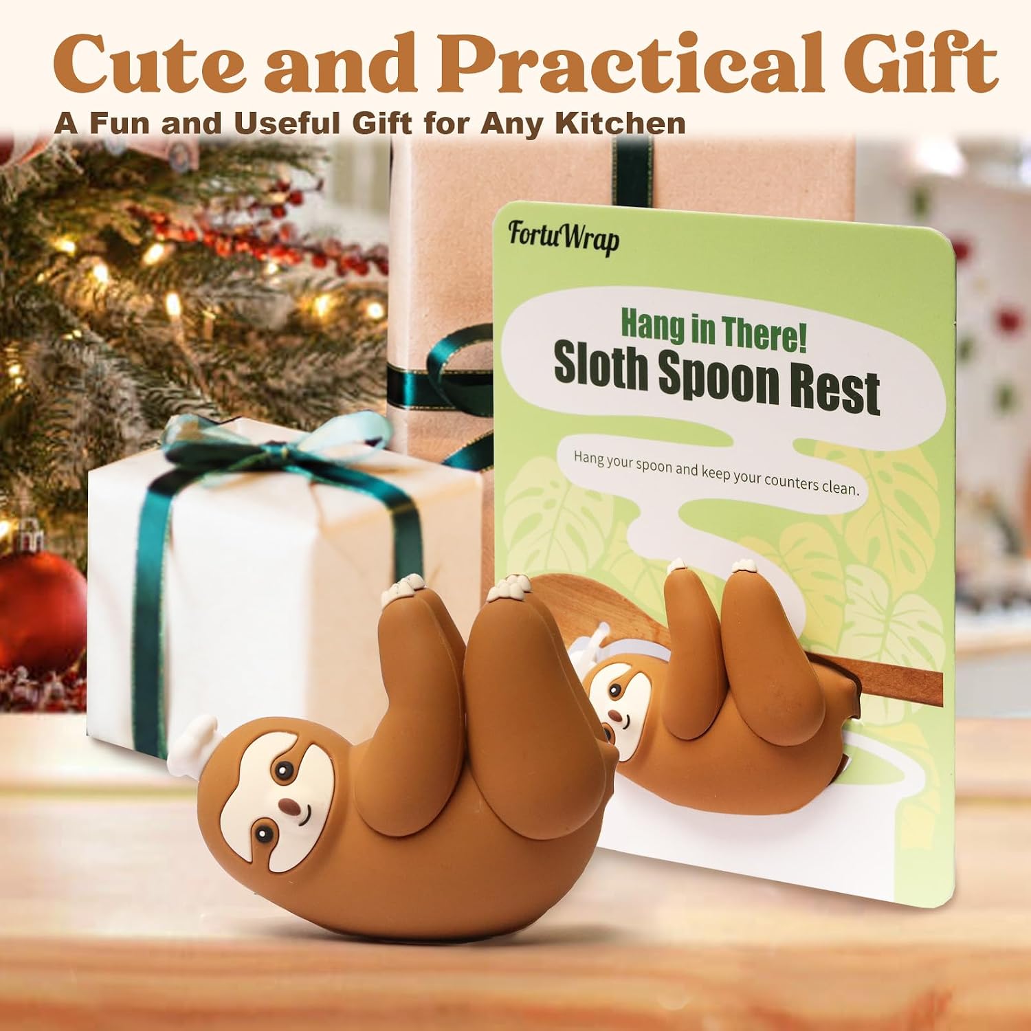 Kitchen Spoon Rest, BPA-Free Silicone Spoon Holder for Stove Top, Utensil Rest for Ladles, Tongs & Cooking Spatulas, Cute Kitchen Gadget Gift, Sloth