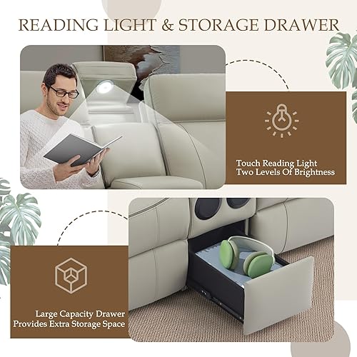 Miniatura 2 de Juego de sofá reclinable eléctrico con luz LED de lectura/cajón de almacenamiento, sofá reclinable eléctrico de dos plazas, sofá de dos plazas