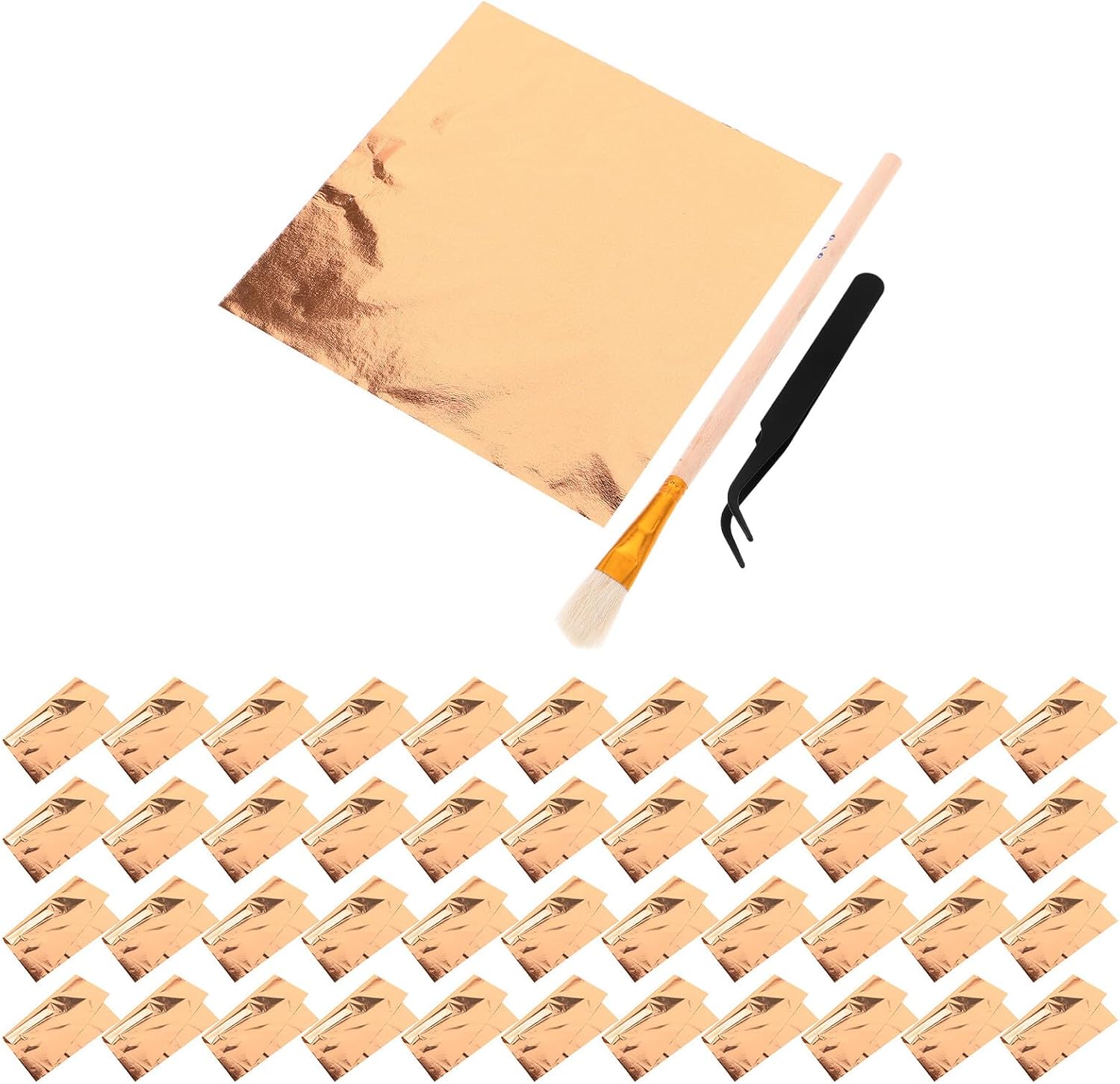 GARIOUANS Rose Gold Foil Sheets Crafting Set 102pcs with Tweezers and Pen, Metallic Paper for DIY Craft Decoration, Glitter Gold Flakes for Art Projects and Scrapbooking