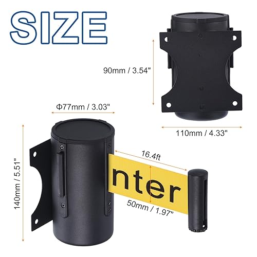 Miniatura 2 de PATIKIL 2 barreras de cinturón retráctil de montaje en pared fijo, cinturón amarillo de 16.4 pies con precaución, no entres con caja de acero para