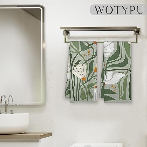 Miniatura 5 de Toallas de cocina abstractas bohemias, color verde salvia, diseño floral, estilo retro de los años 70, estilo botánico, moderno de mediados de