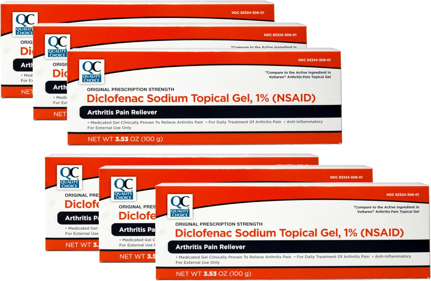 Quality Choice QC Diclofenac Sodium Topical Gel Treatment for Arthritis Pain 3.53 oz Pack of 6