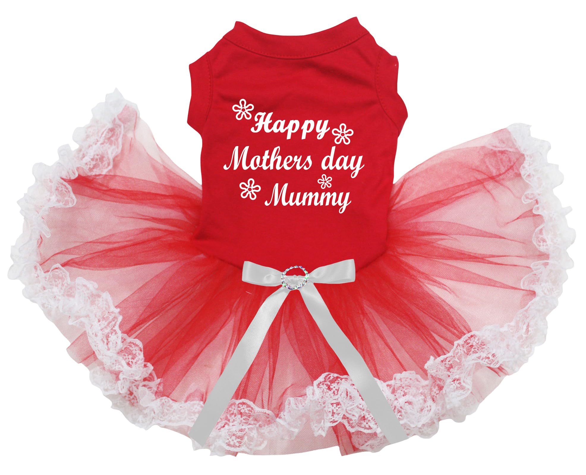 Robe pour chien Happy Mother's Day rouge dentelle blanche taille XXXL