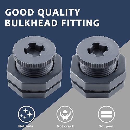 Miniatura 2 de Rierdge 2" Hembra PVC Bulkhead Fitting, conector de tanque de agua con tapones para barriles de lluvia, acuarios - gris oscuro