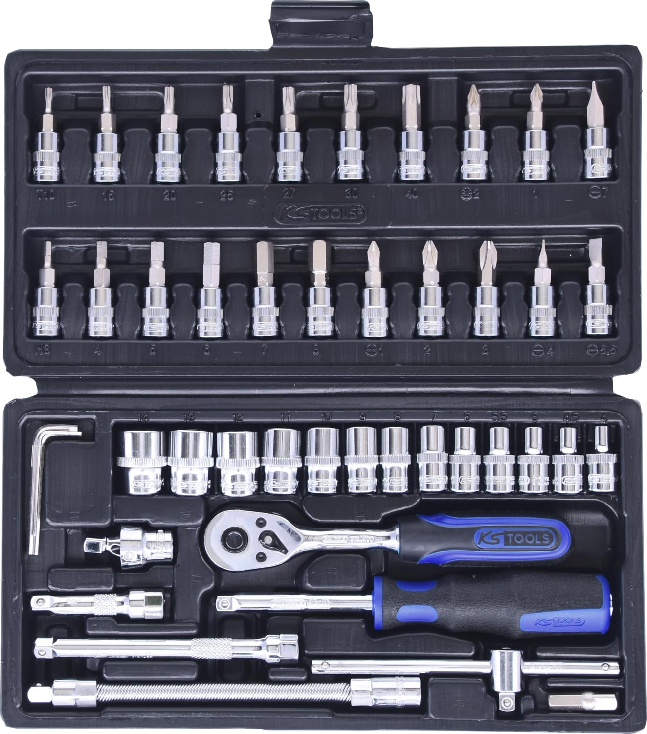 KS Tools 918.0646 1/4 Zoll CHROMEplus Steckschlüssel-Satz | inklusive Umschaltknarre, 45-Zahn | hochglanz verchromt | 46-tlg. | 918.0646, Steckschlüsselsatz
