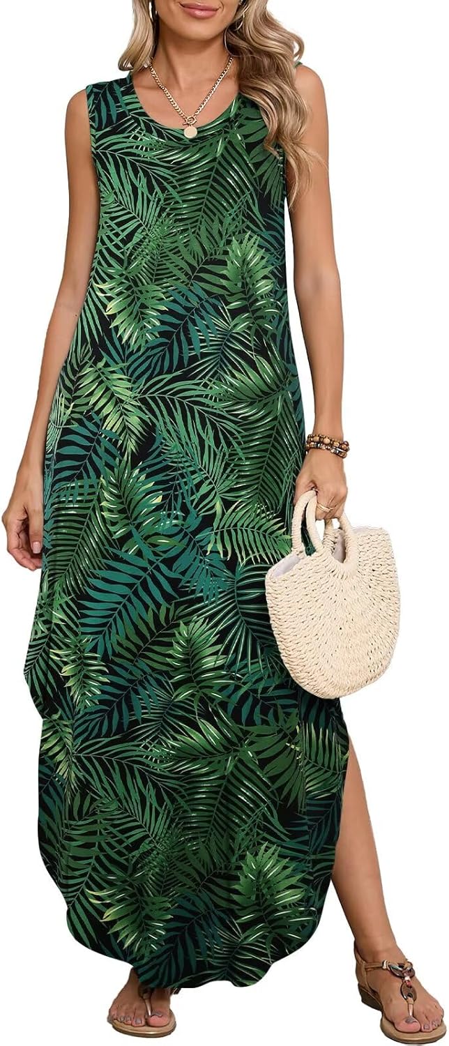 BELAROI Womens Plus Size Maxi Dress Sundress Summer Casual Sleeveless Scoop Neck Pockets Beach Swimsuit Coverup Loose Outfits