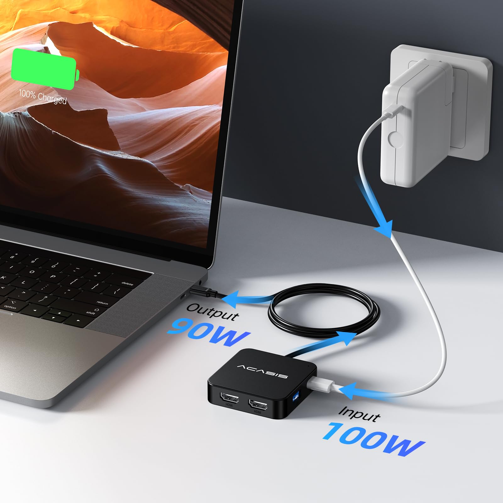 ACASIS Docking Station USB C 2 HDMI, Hub USB C HDMI 4K 60Hz, 100W PD，2 USB 3.0, adattatore multiporta USB C per Dell XPS/MacBook/Surface/iPhone 15/Lenovo